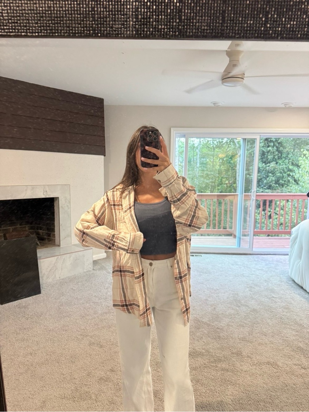 Casual Beige Plaid Button-Up Shirt